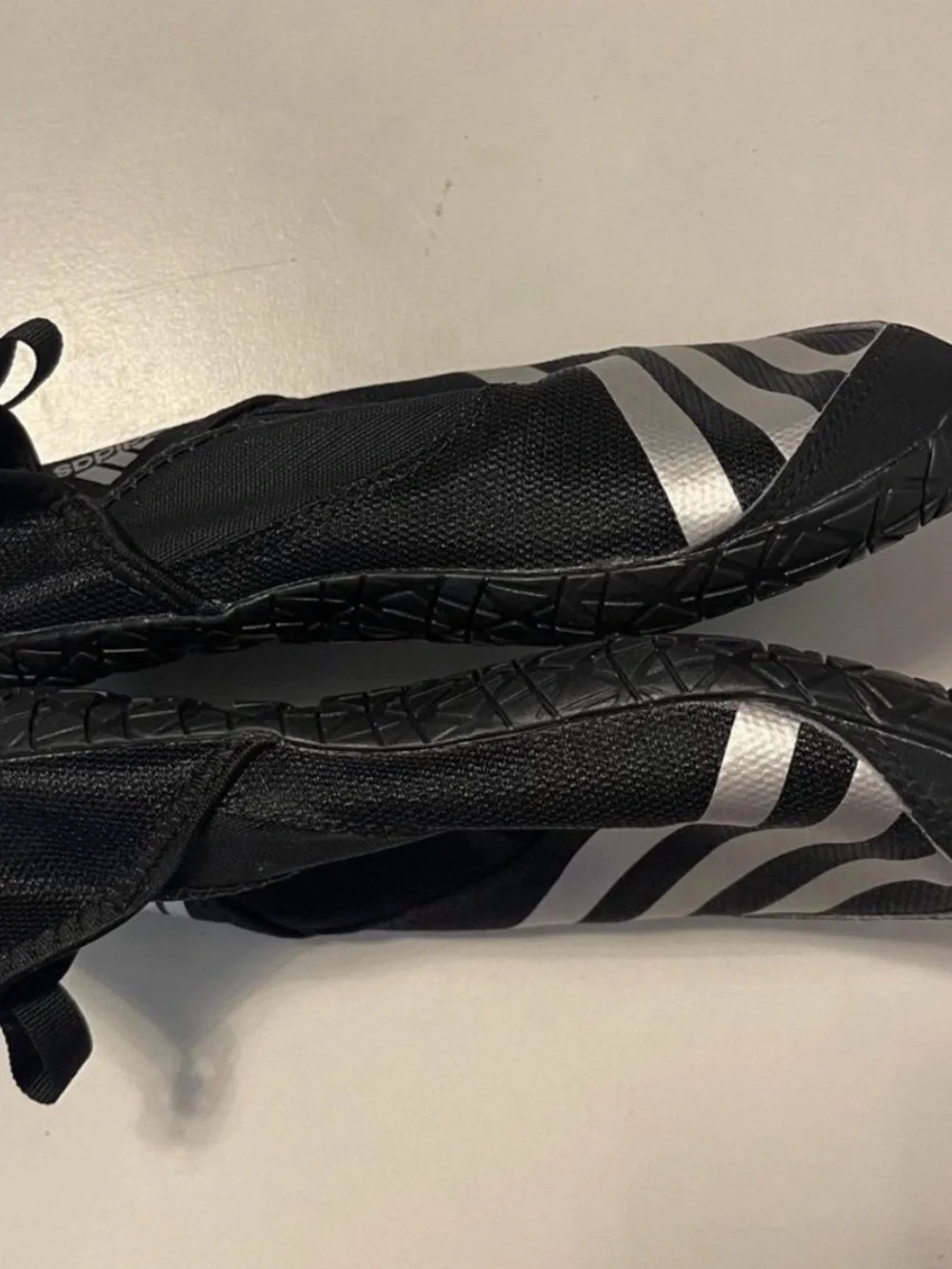 adidas Kids Black Slip-On Water Shoes with Silver Stripes